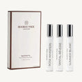 Rooroo Made dog perfume trio with three bottles and a box on a white background