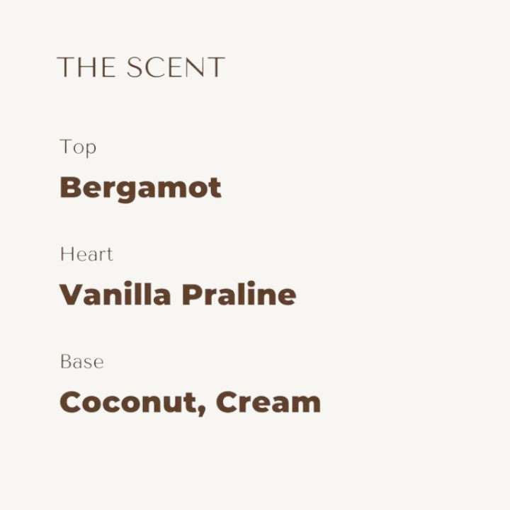 The Scented Canine Aloha Coco dog perfume scent profile featuring bergamot, vanilla praline, coconut, and cream notes.