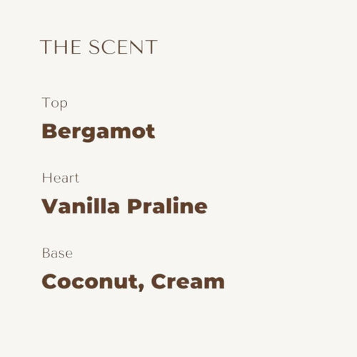 The Scented Canine Aloha Coco dog perfume scent profile featuring bergamot, vanilla praline, coconut, and cream notes.